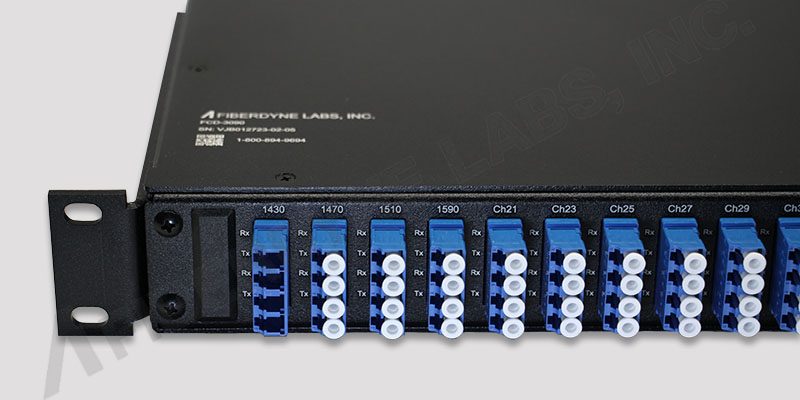 Closeup of 40 Channel CWDM+DWDM Mux/Demux 1U Rackmout Module